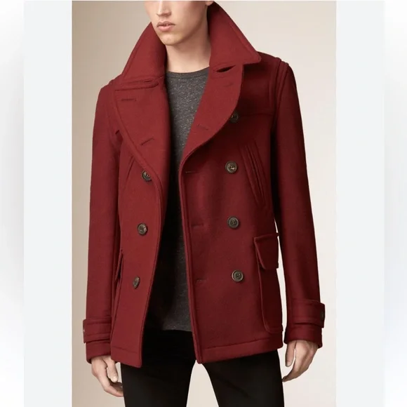 BURBERRY Wool Burgundy Peacoat Tailored Fit M - Picture 1 of 7
